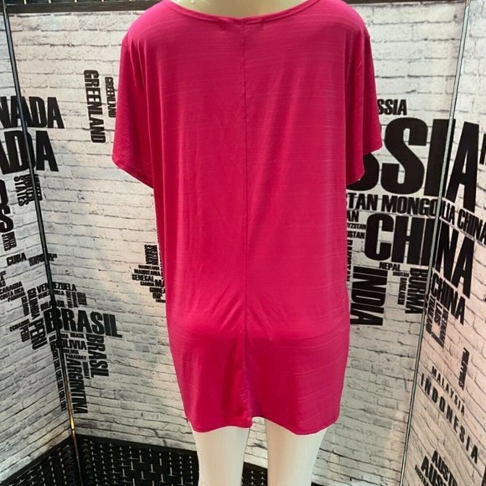 Suzie in the City Plus 3X Pink Studded V-Neck Short Sleeve Top - Picture 4 of 6
